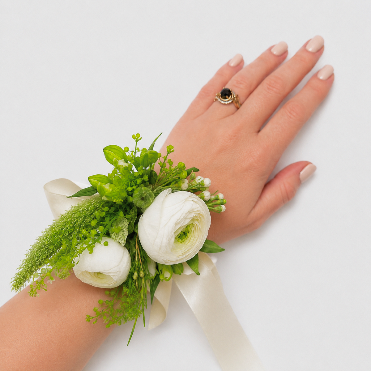 White Ranunculus Corsage