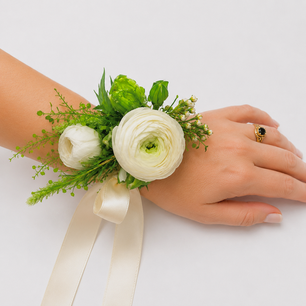 White Ranunculus Corsage