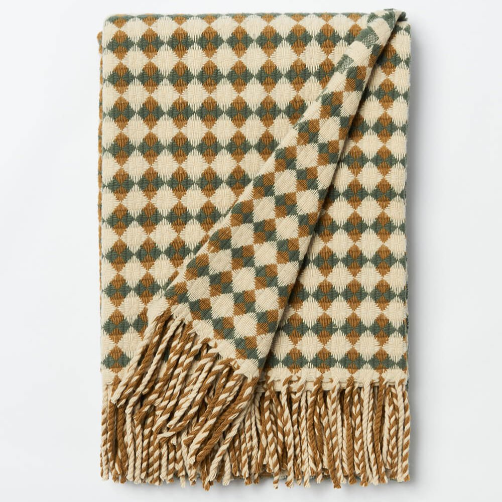 Burel Tiles Throw Brass & Green - Bloomfields