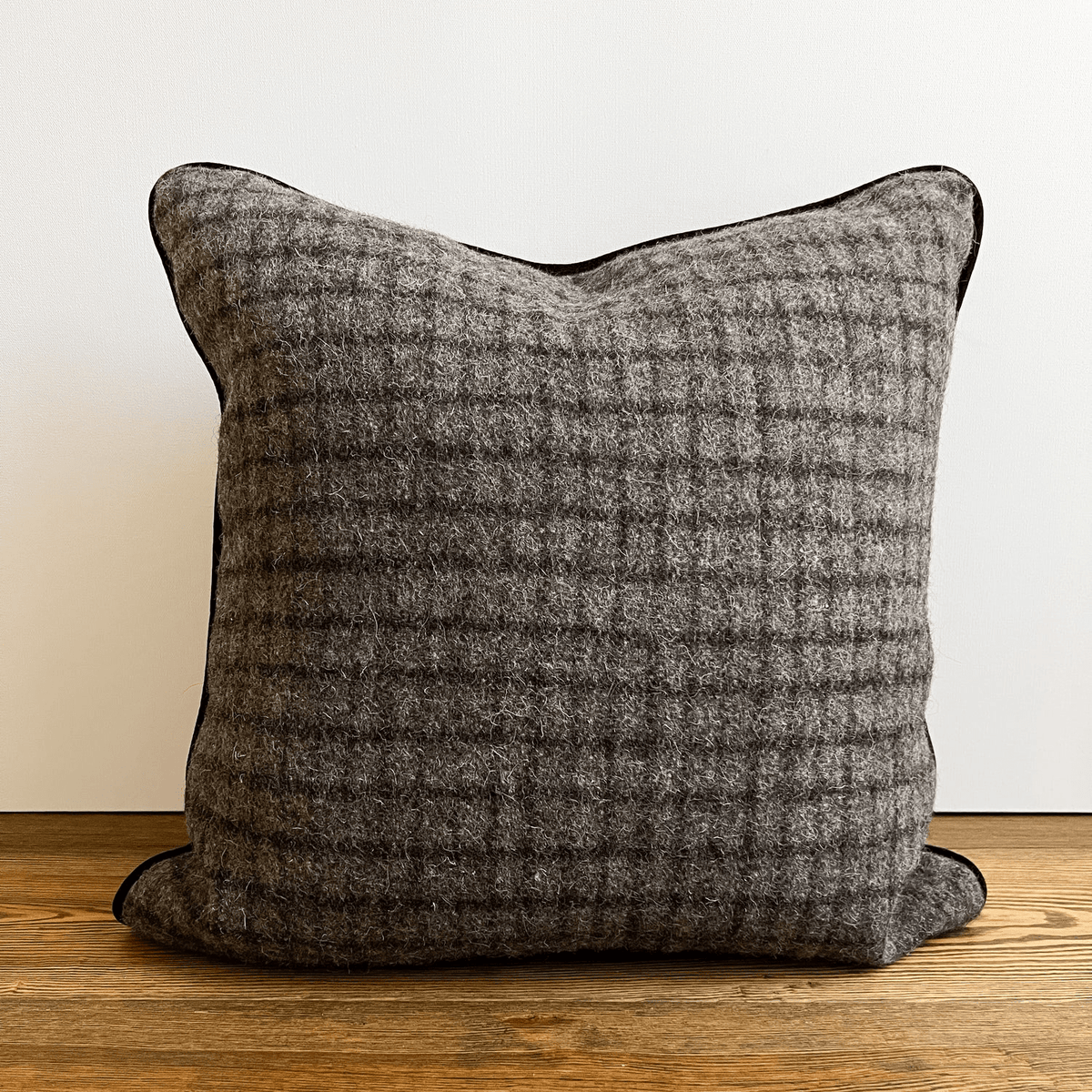 Charcoal Check with Hickory Botanical Cushion - Bloomfields