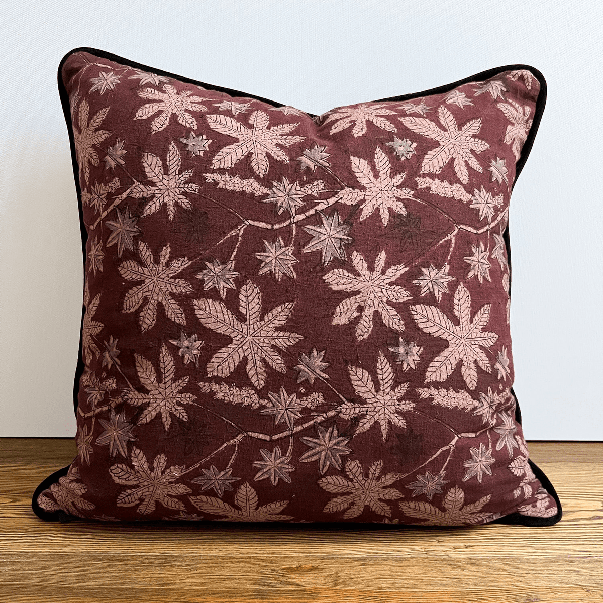 Charcoal Check with Hickory Botanical Cushion - Bloomfields