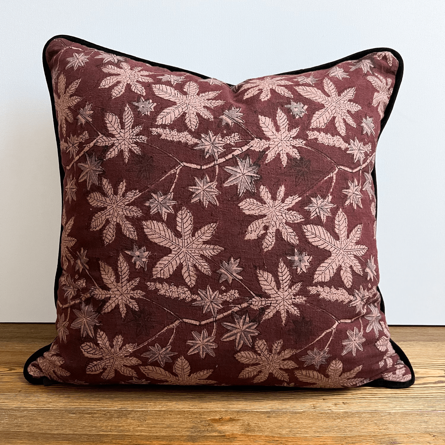 Charcoal Check with Hickory Botanical Cushion - Bloomfields