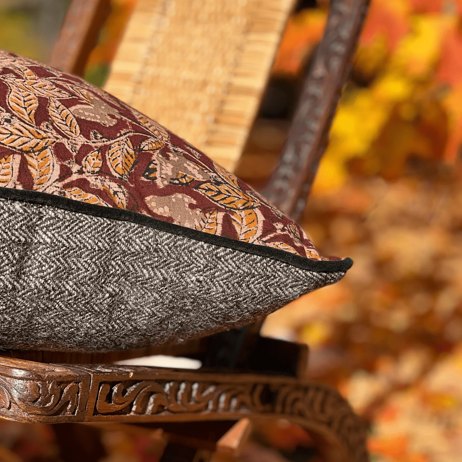 Chestnut Tweed with Mulberry Botanical Cushion - Bloomfields