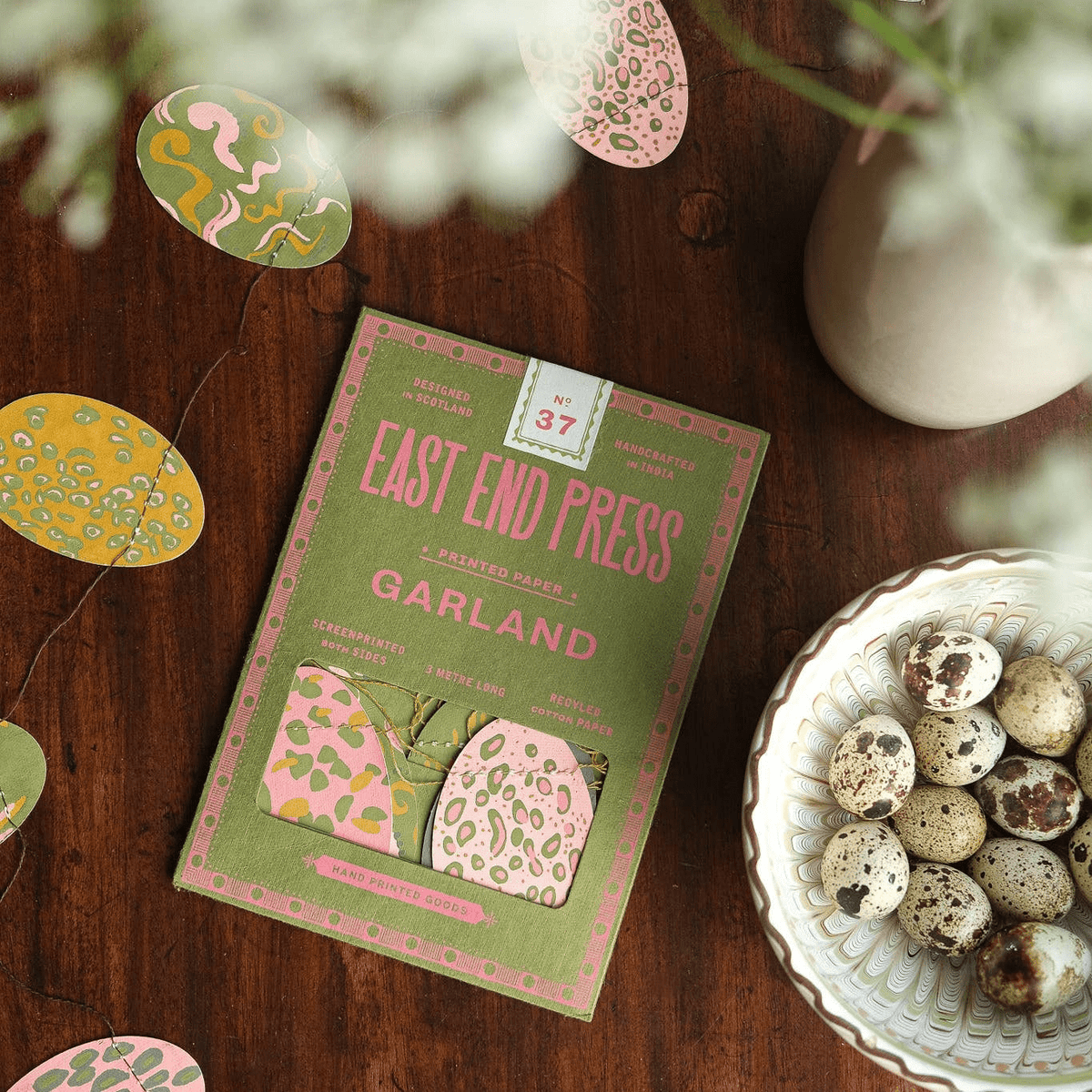 East End Press Pink Speckled Eggs Garland - Bloomfields