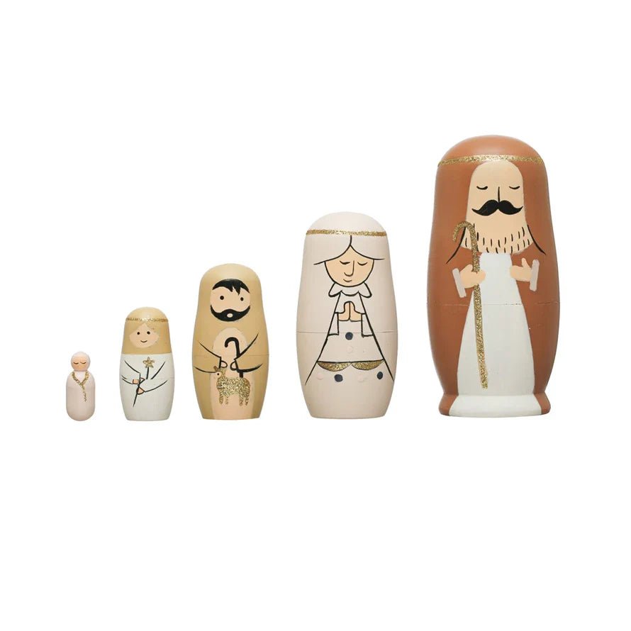 Hand - Painted Wood Nativity Nesting Dolls - Bloomfields