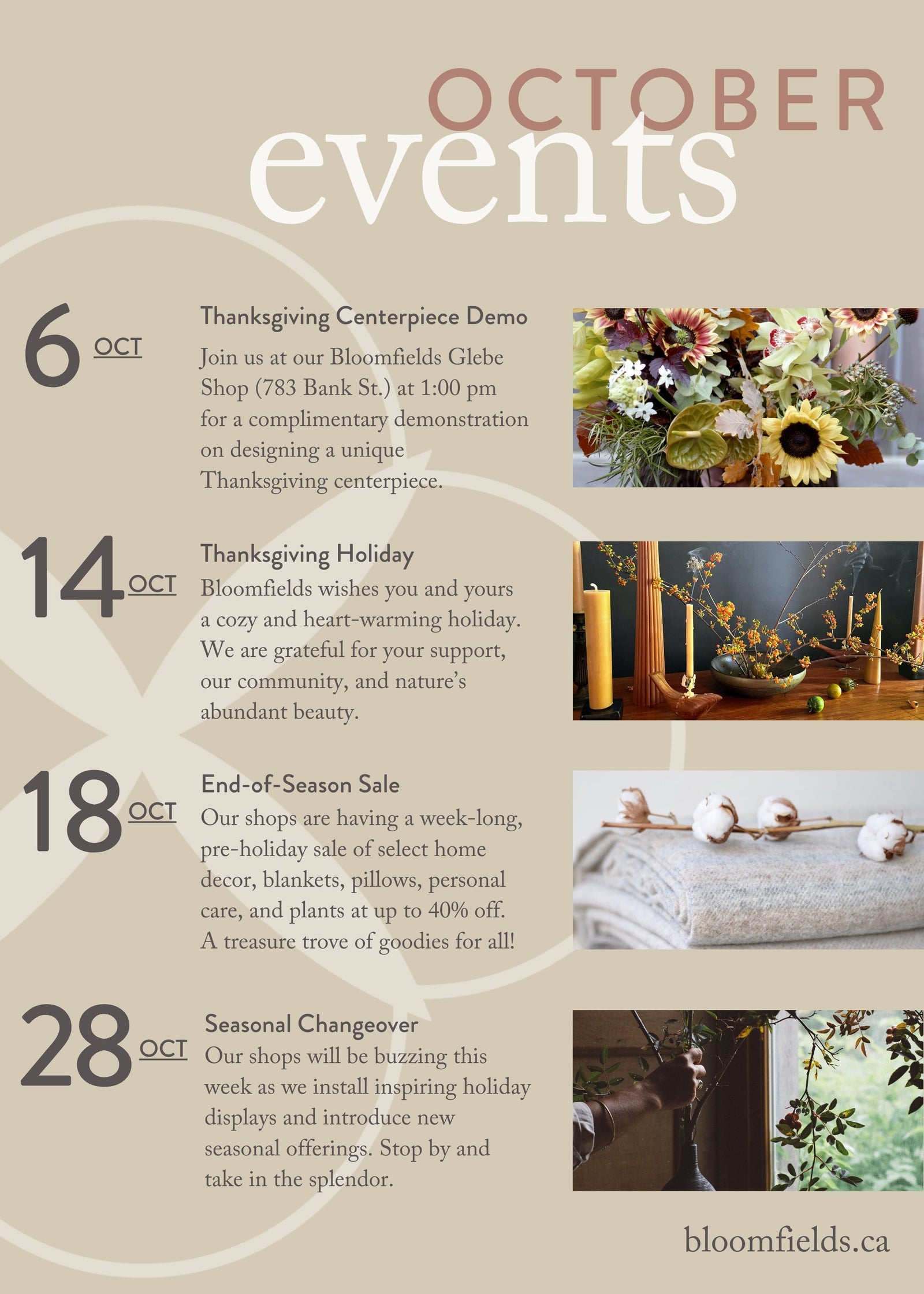 October Calendar - Bloomfields