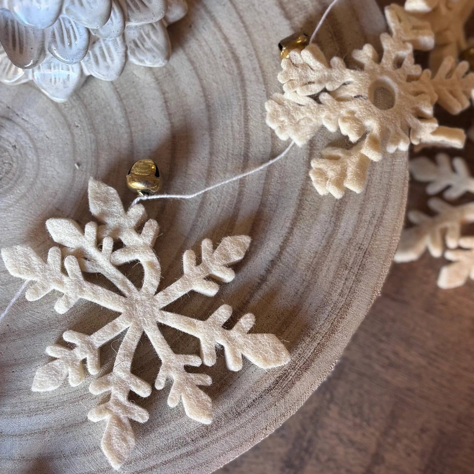 Wool Felt Snowflake Garland with Metal Bells - Bloomfields